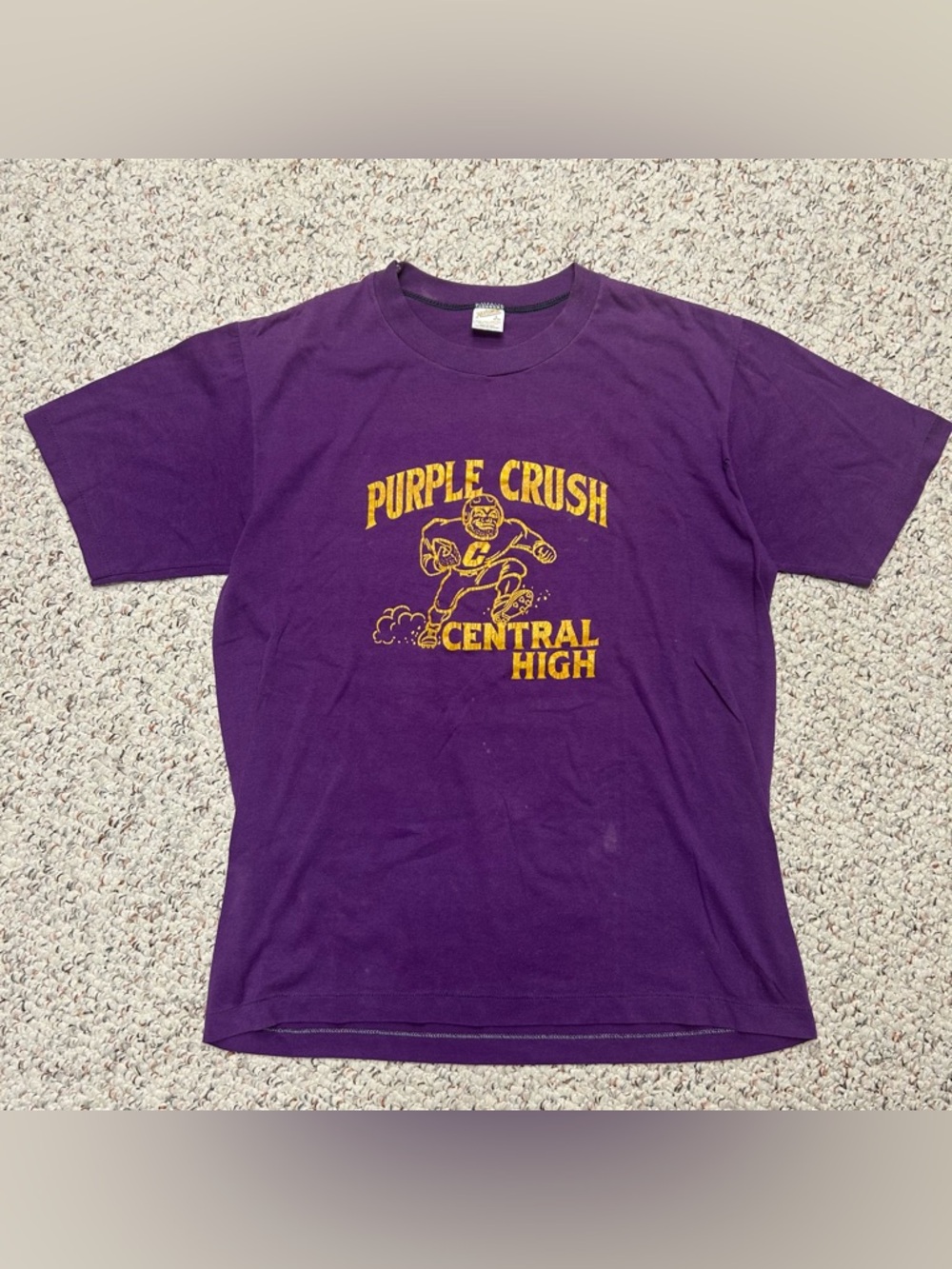 Vintage 1970s Purple Crush Central High Football Transart Shirt Large Fits Small